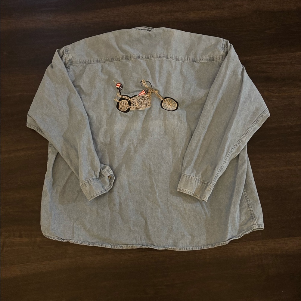 Denim Button Down Shirt Biker Motorcycle Patch